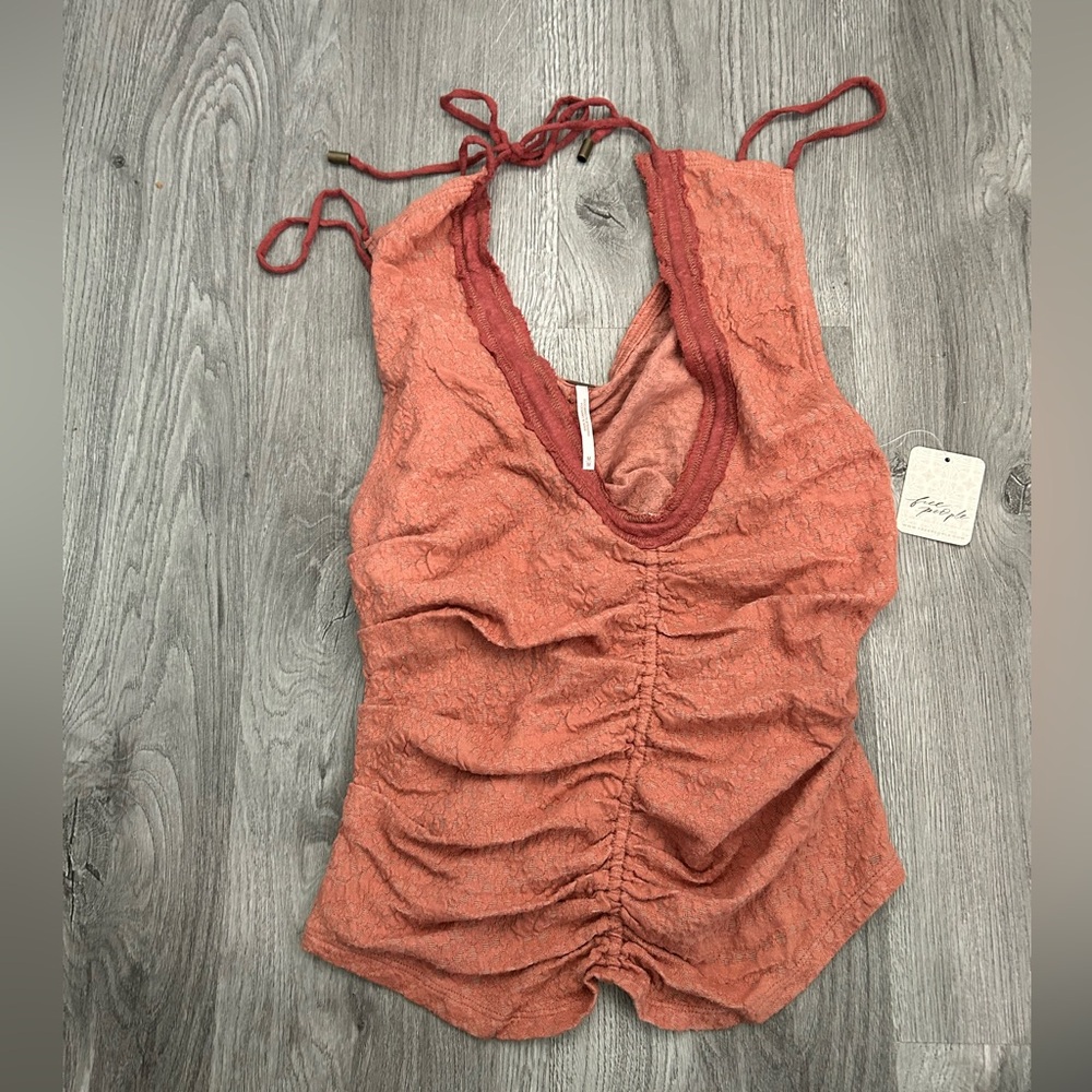 NWT Free People Medium Rust Orange Ruched Tank Top